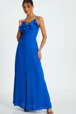Quiz Strappy Ruffle Chiffon Maxi Dress Blue Best