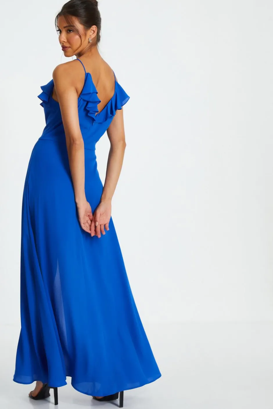 Quiz Strappy Ruffle Chiffon Maxi Dress Blue Best