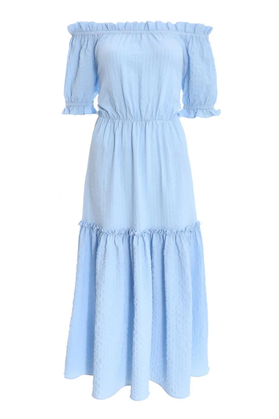 Quiz Blue Textured Bardot Midi Dress Hot