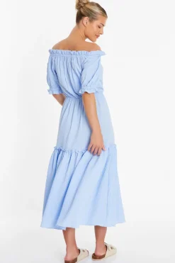 Quiz Blue Textured Bardot Midi Dress Hot