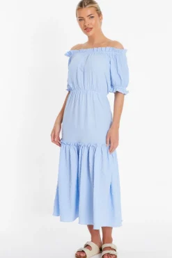 Quiz Blue Textured Bardot Midi Dress Hot