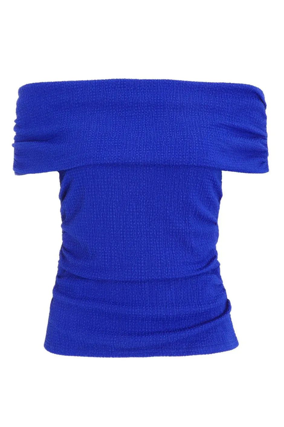 Quiz Textured Bardot Ruched Top Blue Outlet