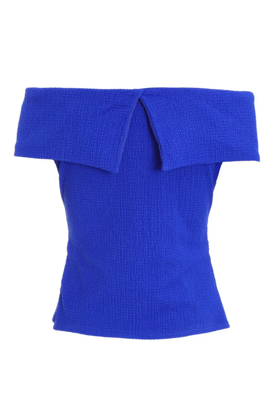 Quiz Textured Bardot Ruched Top Blue Outlet