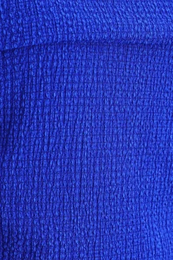 Quiz Textured Bardot Ruched Top Blue Outlet