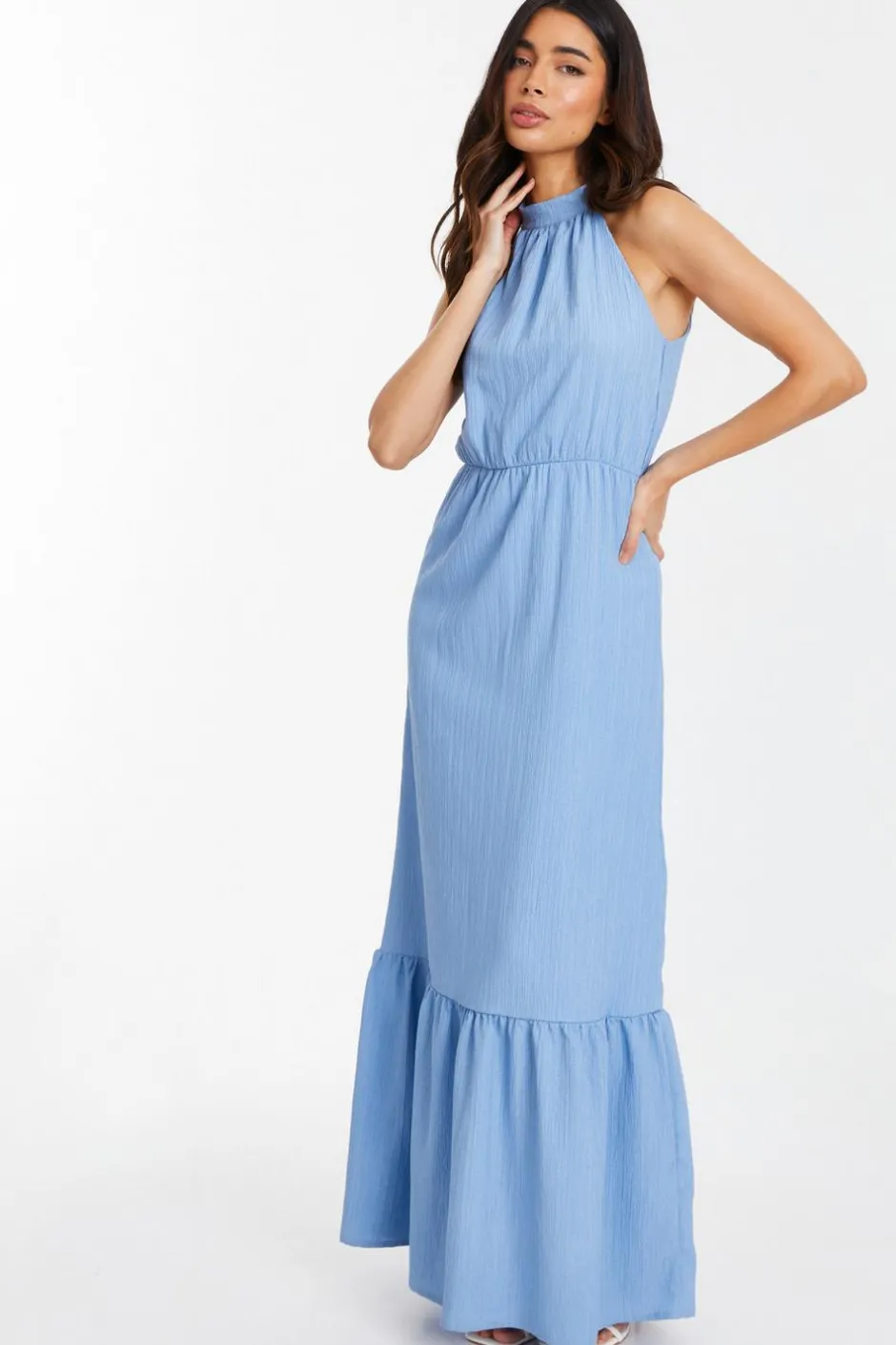 Quiz Blue Textured High Neck Maxi Dress