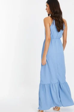 Quiz Blue Textured High Neck Maxi Dress