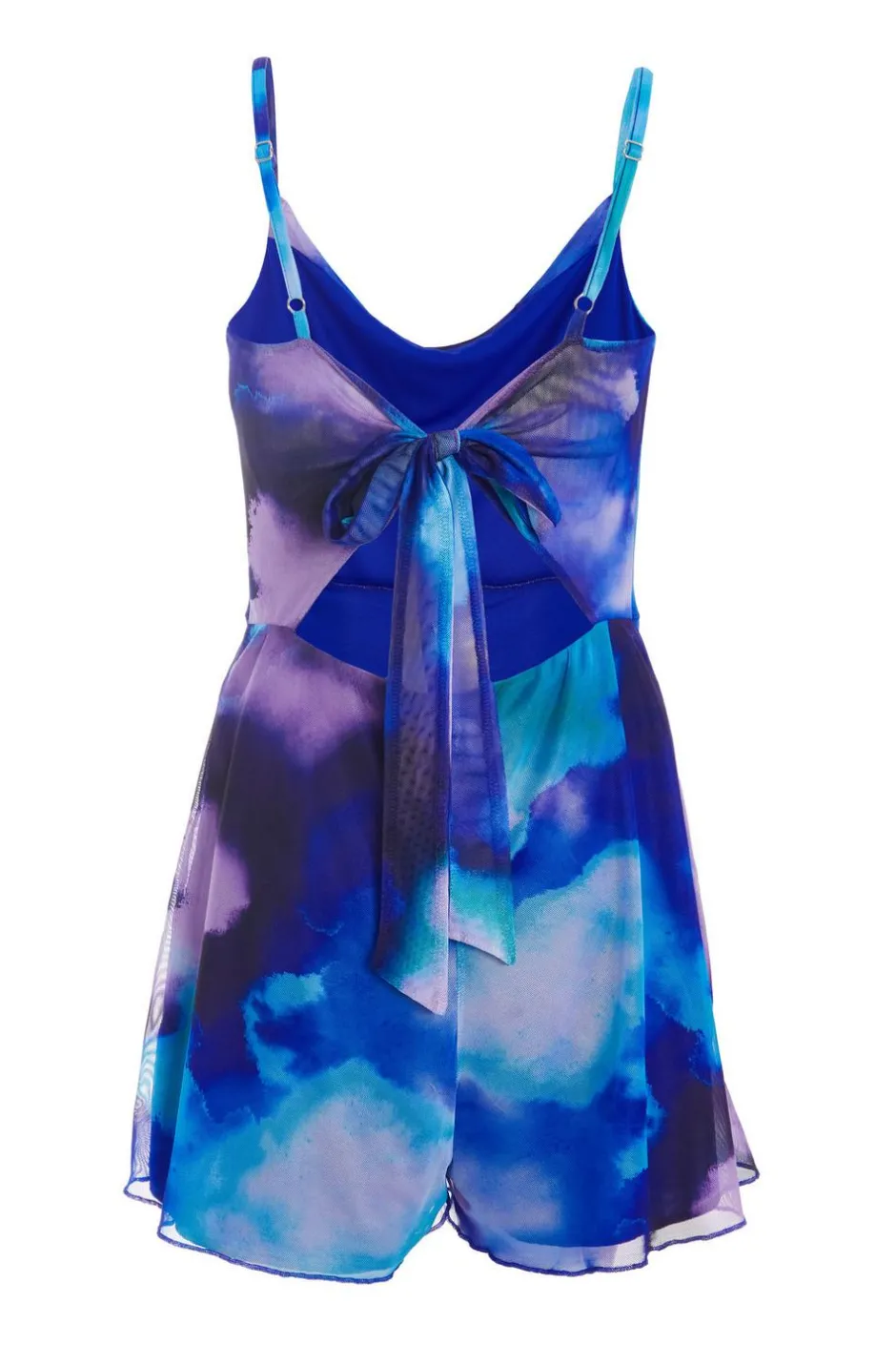 Quiz Blue Tie Dye Print Cowl Neck Mesh Playsuit Discount