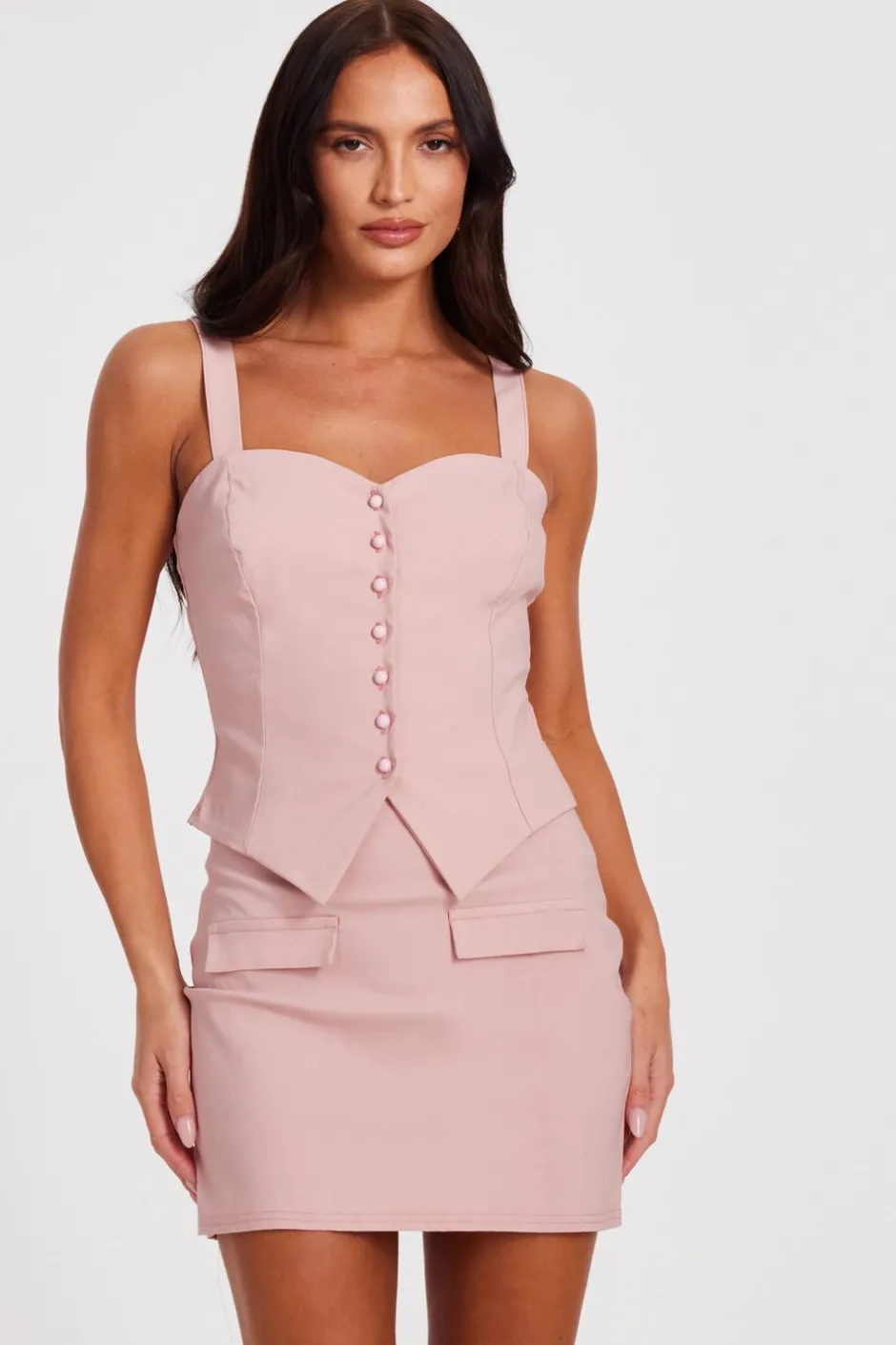 Quiz Blush Button Detail Corset Top Outlet
