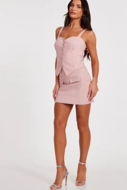 Quiz Blush Button Detail Corset Top Outlet