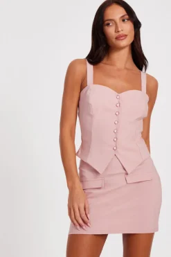Quiz Blush Button Detail Mini Skirt Best