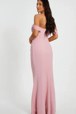 Quiz Chiffon Bardot Maxi Dress Blush
