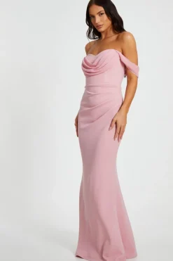 Quiz Chiffon Bardot Maxi Dress Blush