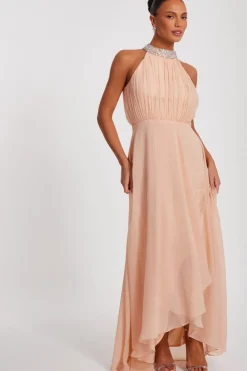 Quiz Blush Chiffon High Neck Maxi Dress Online