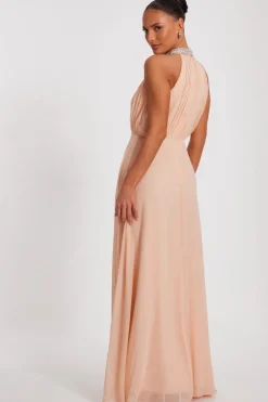 Quiz Blush Chiffon High Neck Maxi Dress Online