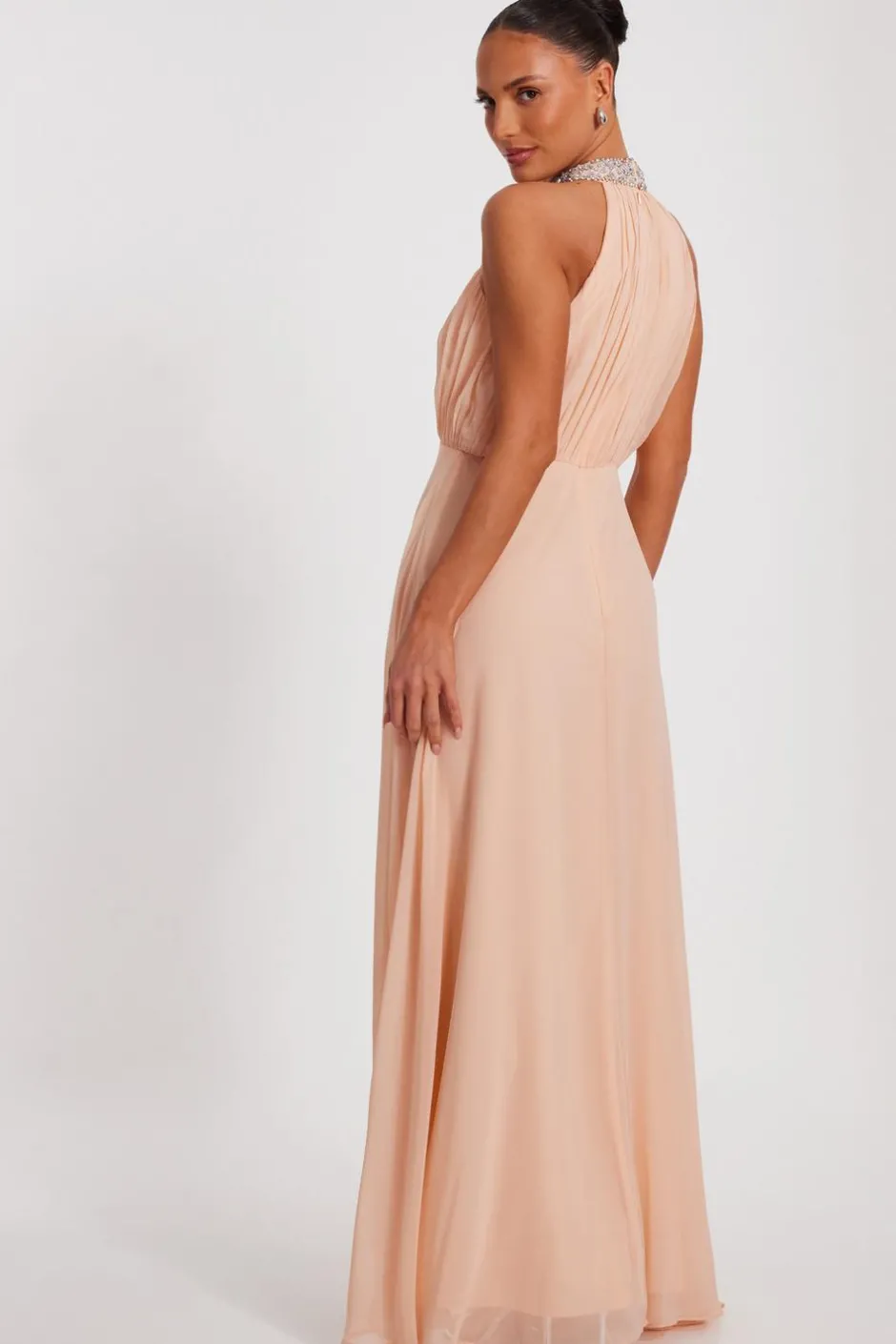 Quiz Blush Chiffon High Neck Maxi Dress Online