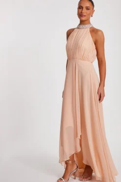 Quiz Blush Chiffon High Neck Maxi Dress Online