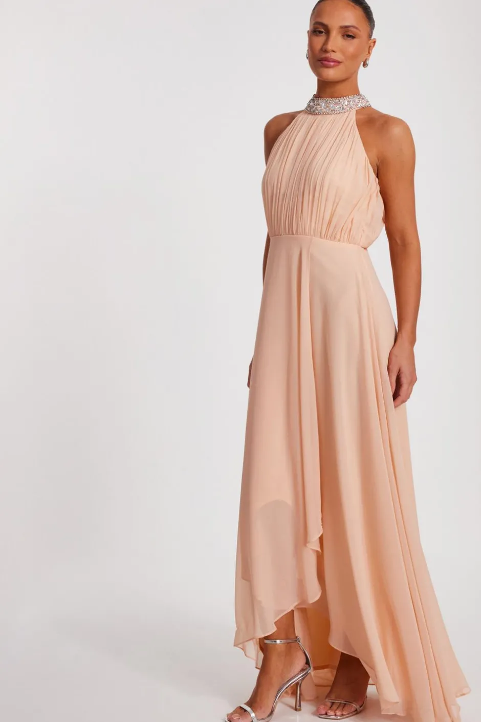 Quiz Blush Chiffon High Neck Maxi Dress Online