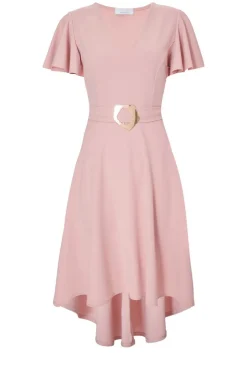 Quiz Dip Hem Midi Dress Blush Sale
