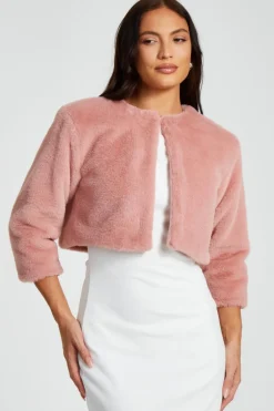 Quiz Faux Fur Cropped Cape Blush