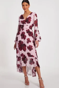 Quiz Blush Floral Dip Hem Midi Dress Best