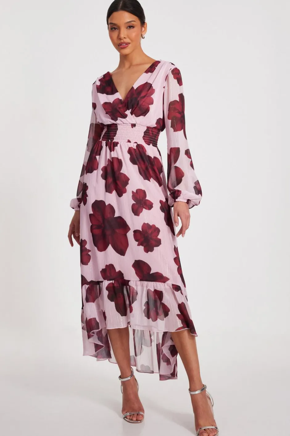 Quiz Blush Floral Dip Hem Midi Dress Best