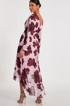 Quiz Blush Floral Dip Hem Midi Dress Best