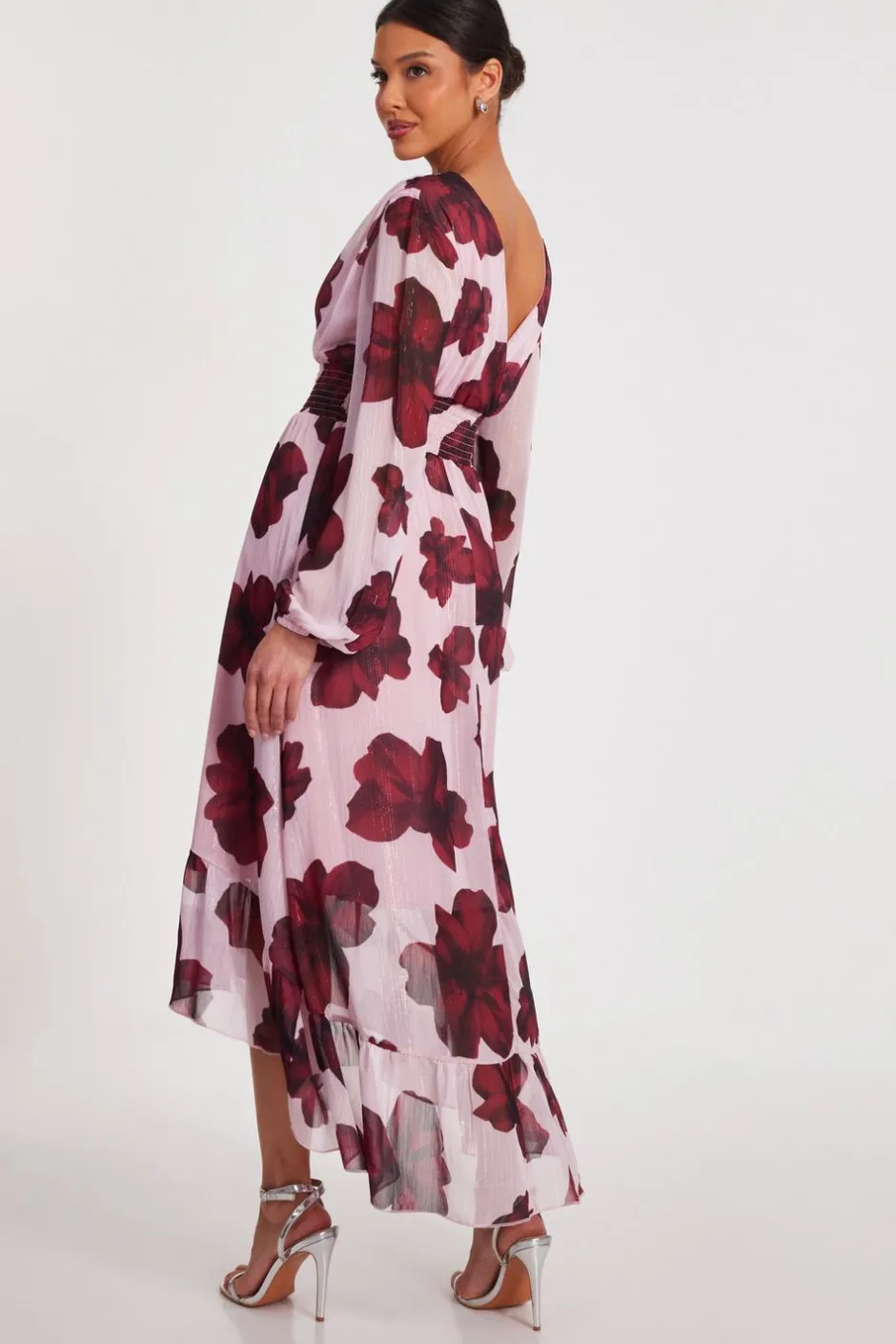 Quiz Blush Floral Dip Hem Midi Dress Best