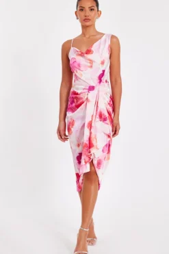 Quiz Blush Floral Print Midi Dress