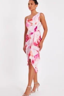 Quiz Blush Floral Print Midi Dress