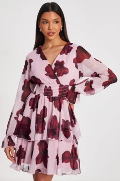 Quiz Blush Floral Tiered Skater Dress Sale