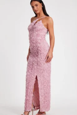 Quiz One Shoulder Floral Maxi Dress Blush Hot
