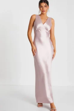 Quiz Blush Pink Satin Wrap Maxi Dress Outlet