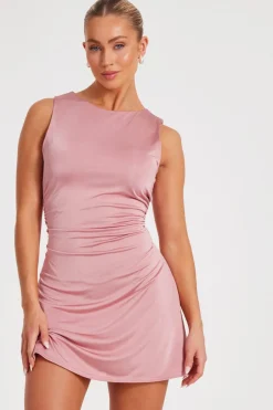 Quiz Blush Ruched A-Line Mini Dress Online