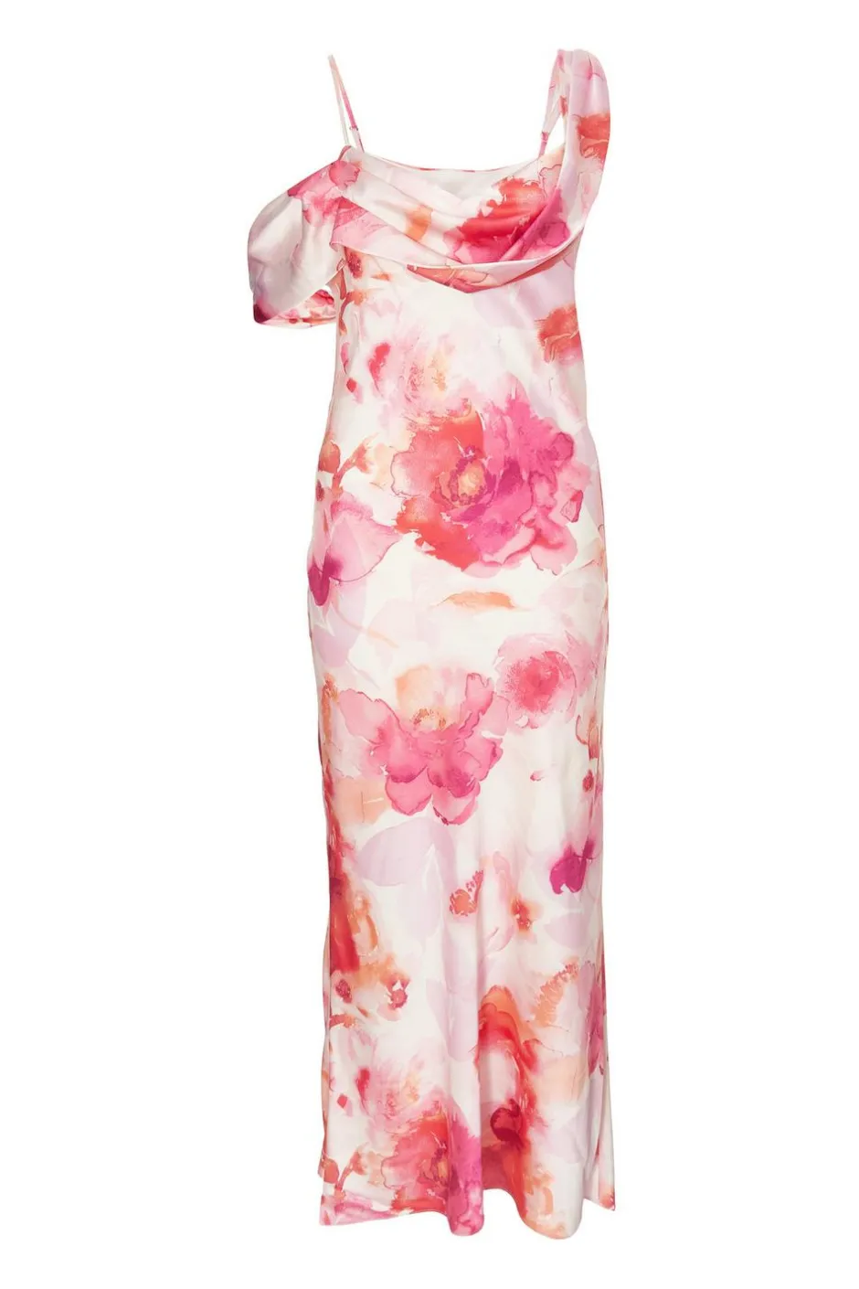 Quiz Blush Satin Tropical Print Midaxi Dres Hot