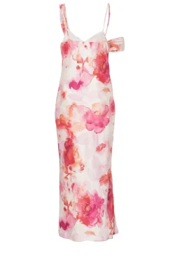 Quiz Blush Satin Tropical Print Midaxi Dres Hot
