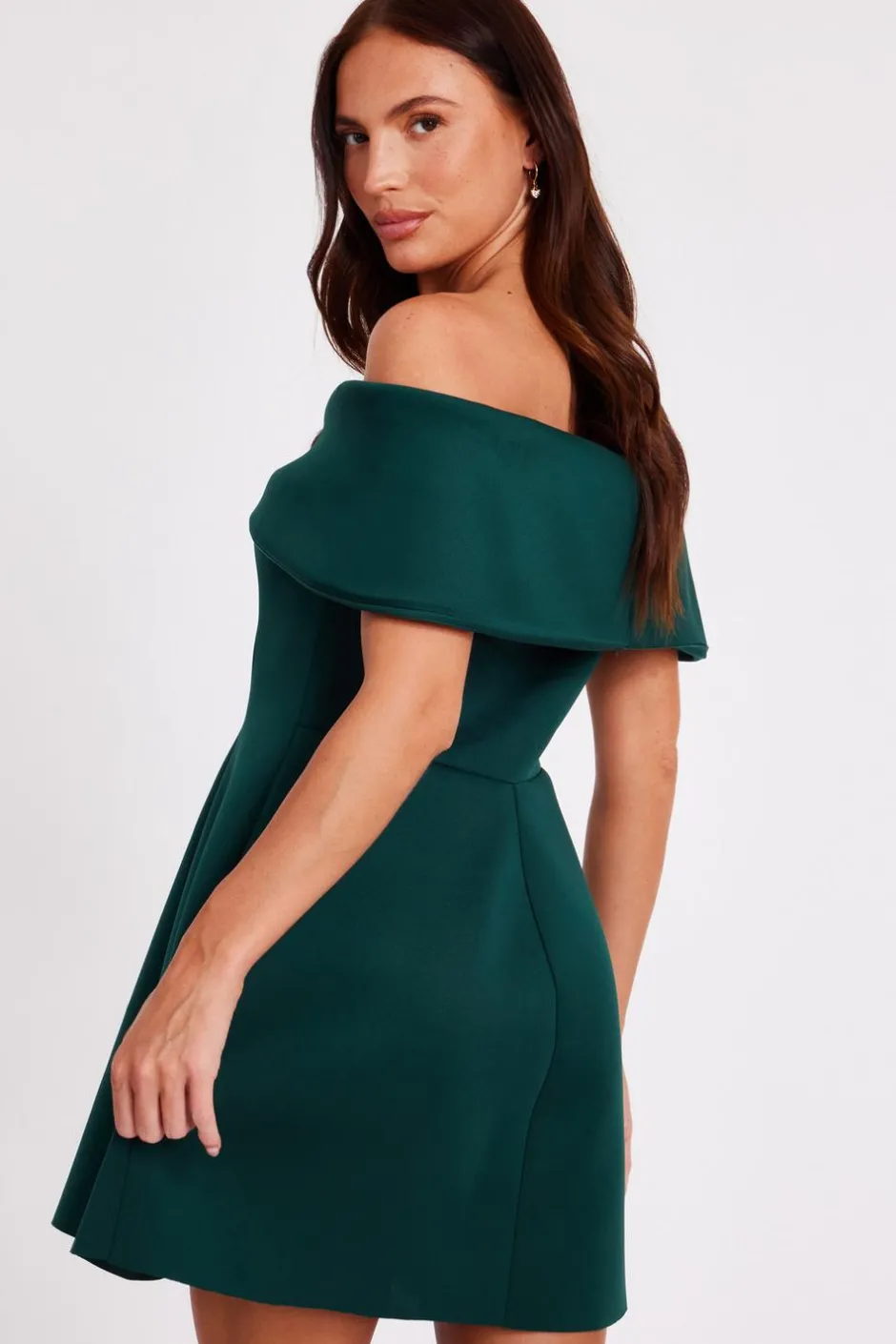 Quiz Bardot Bow Skater Dress Bottle Green