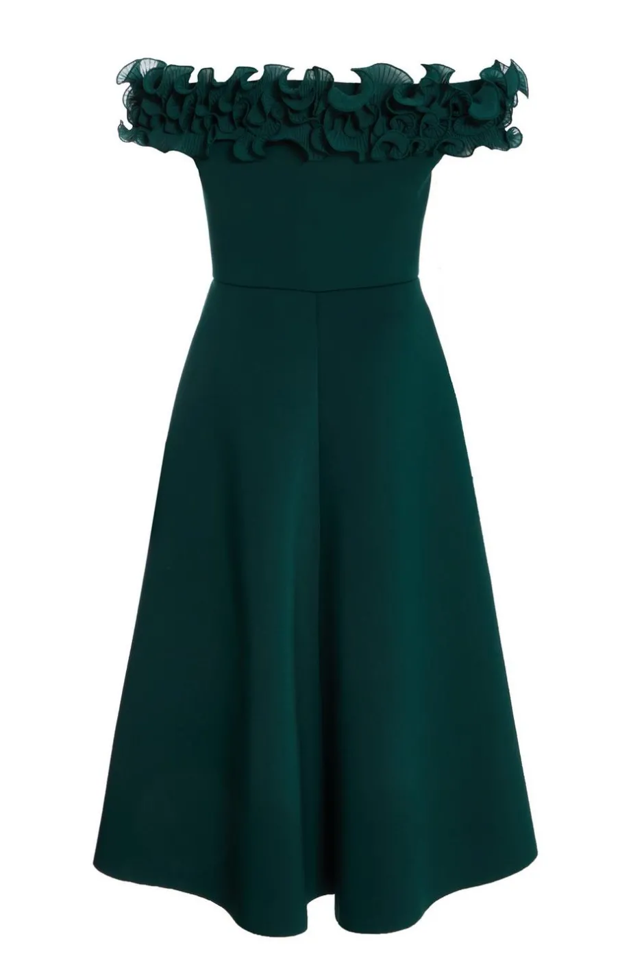 Quiz Bottle Green Bardot Ruffle Skater Midi Dress Online