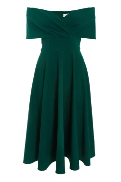 Quiz Bardot Skater Midi Dress Bottle Green Best