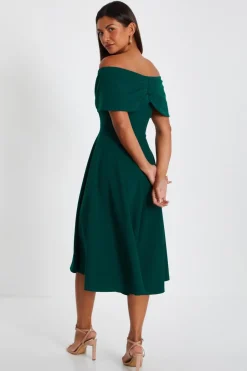 Quiz Bardot Skater Midi Dress Bottle Green Best
