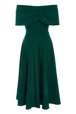 Quiz Bardot Skater Midi Dress Bottle Green Best