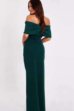 Quiz Bardot Wrap Maxi Dress Bottle Green Clearance