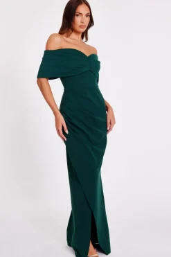 Quiz Bardot Wrap Maxi Dress Bottle Green Clearance