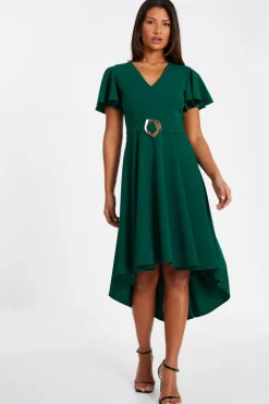 Quiz Bottle Green Buckle Detail Midi Dress