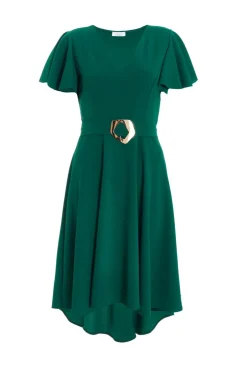 Quiz Bottle Green Buckle Detail Midi Dress
