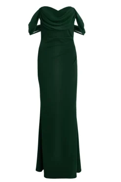 Quiz Chiffon Bardot Maxi Dress Bottle Green Outlet