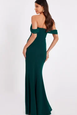 Quiz Chiffon Bardot Maxi Dress Bottle Green Outlet