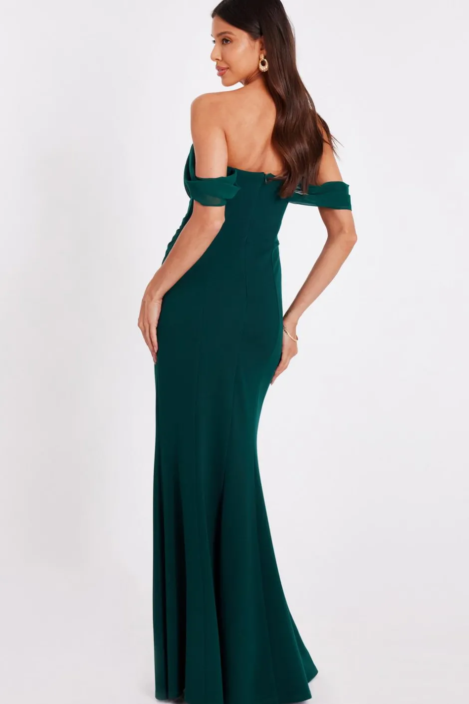Quiz Chiffon Bardot Maxi Dress Bottle Green Outlet