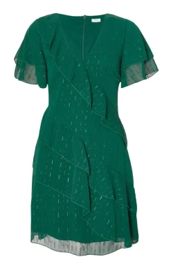 Quiz Chiffon Ruffle Mini Dress Bottle Green Hot
