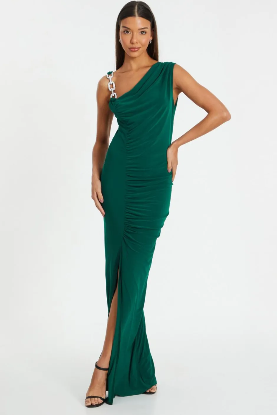 Quiz Bottle Green Diamante Trim Maxi Dress Best