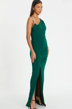 Quiz Bottle Green Diamante Trim Maxi Dress Best